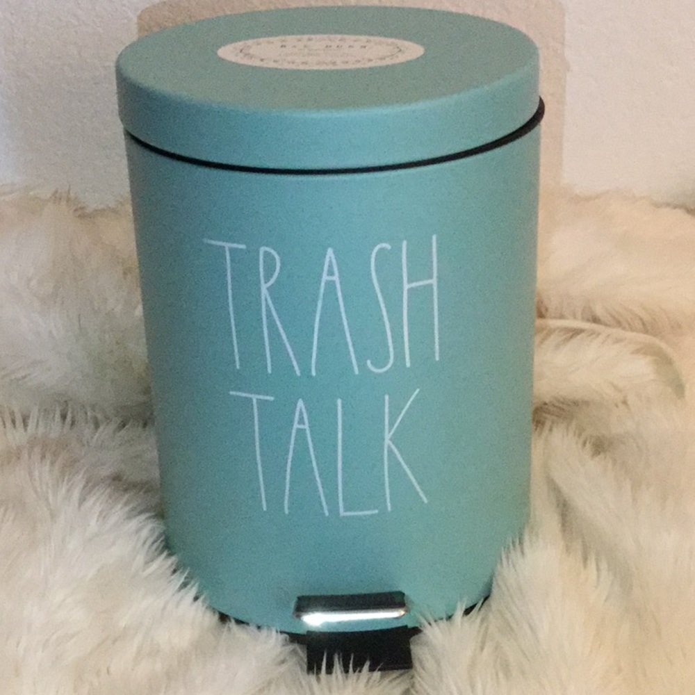 Rae Dunn TRASH TALK Step Trash Bin HTF TiffanyBlue